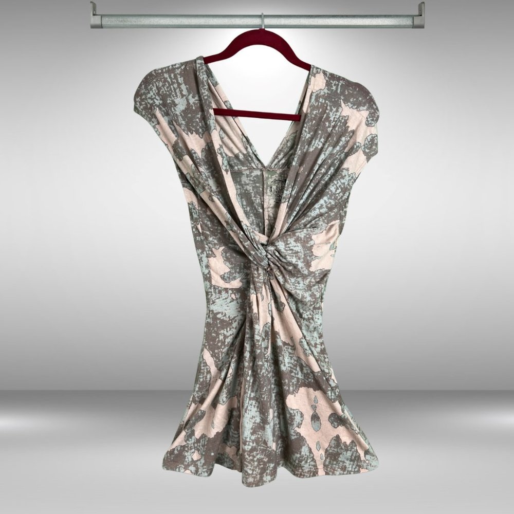 Y2K Buffalo Tan, Grey and Mint Green Stretchy Sleeveless Twist Front Top